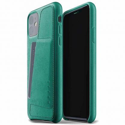 Mujjo Leather Wallet Case - кожен (естествена кожа) кейс с джоб за кредитна карта за iPhone 11 (зелен)