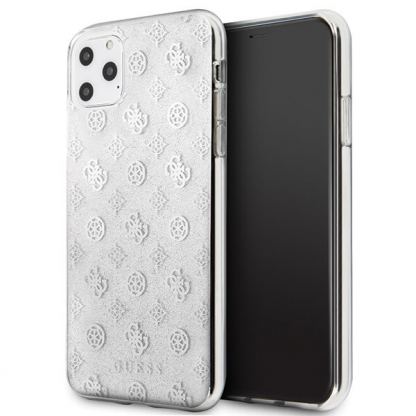 Guess Peony 4G Glitter Case - дизайнерски кейс с висока защита за iPhone 11 Pro Max (сребрист)