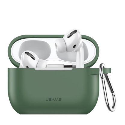 USAMS Airpods Pro Silicone Case - силиконов калъф с карабинер за Apple Airpods Pro (зелен)