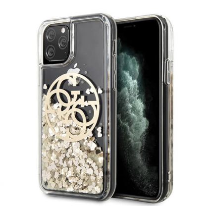 Guess Circle Liquid Glitter Hard Case - дизайнерски кейс с висока защита за iPhone 11 Pro Max (златист)
