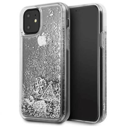 Guess Glitter Hard Case - дизайнерски кейс с висока защита за iPhone 11 (сребрист)