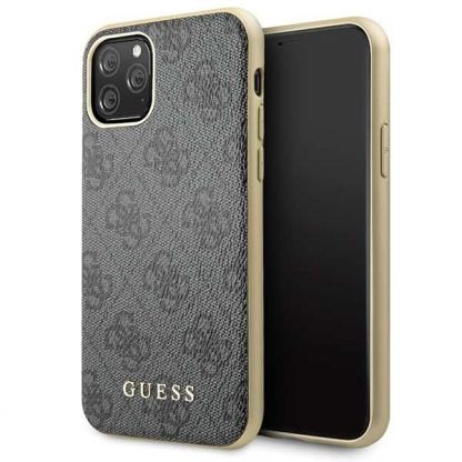 Guess 4G Collection Leather Hard Case - дизайнерски кожен кейс за iPhone 11 Pro (сив)
