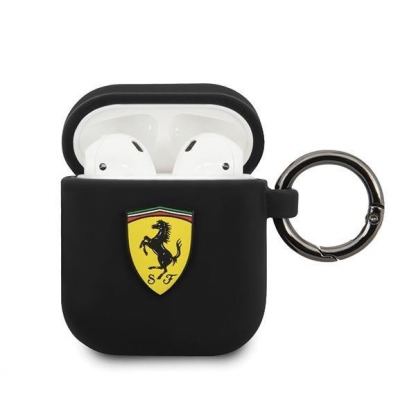 Ferrari Airpods Silicone Case - силиконов калъф с карабинер за Apple Airpods и Apple Airpods 2 (черен)