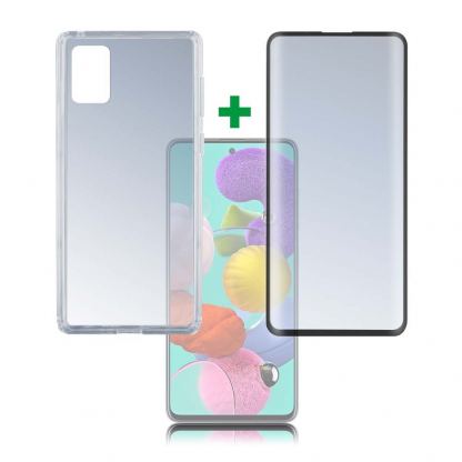 4smarts 360° Premium Protection Set - тънък силиконов кейс и стъклено защитно покритие с извити ръбове за дисплея на Samsung Galaxy A51 (прозрачен)
