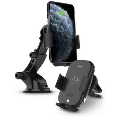 Elago Wireless Car Charger with Auto Clamping Car Mount 10W - поставка за кола с безжично зареждане за QI съвместими смартфони (черен)