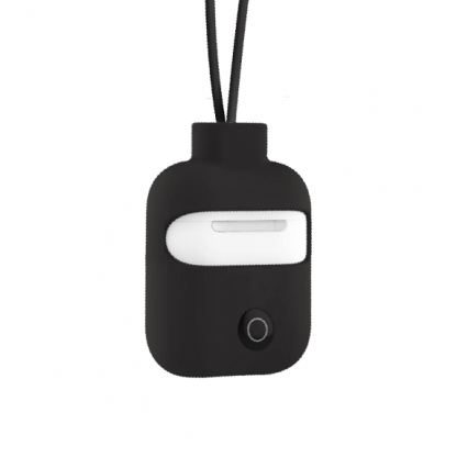 SwitchEasy ColorBuddy AirPods Case - силиконов калъф с лента за врата за Apple Airpods и Apple Airpods 2 with Wireless Charging Case (черен) 