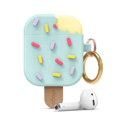 Elago Airpods Ice Cream Design Silicone Case - силиконов калъф с карабинер за Apple Airpods и Apple Airpods 2 (светлозелен) 