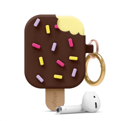 Elago Airpods Ice Cream Design Silicone Case - силиконов калъф с карабинер за Apple Airpods и Apple Airpods 2 (кафяв) 