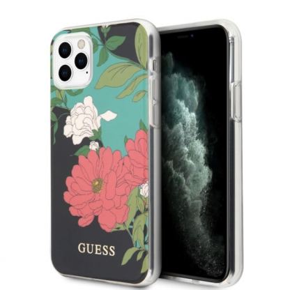 Guess Flower Collection Case 01 - дизайнерски кейс с висока защита за iPhone 11 Pro Max (черен)