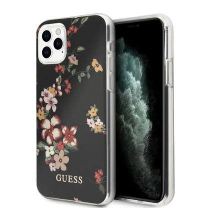 Guess Flower Collection Case 04 - дизайнерски кейс с висока защита за iPhone 11 Pro Max (черен)