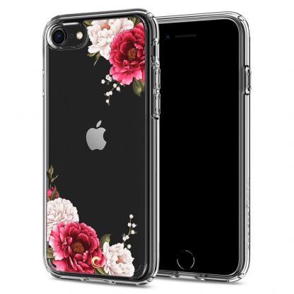 Spigen Ciel Red Floral Case - дизайнерски удароустойчив кейс за iPhone SE (2020), iPhone 8, iPhone 7 (прозрачен)
