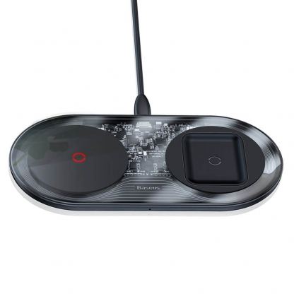 Baseus Simple 24W 2in1 Wireless Charger (TZWXJK-B01) - двойна поставка (пад) с Fast Charge технология за безжично зареждане за Qi съвместими устройства и Apple Airpods (прозрачен)