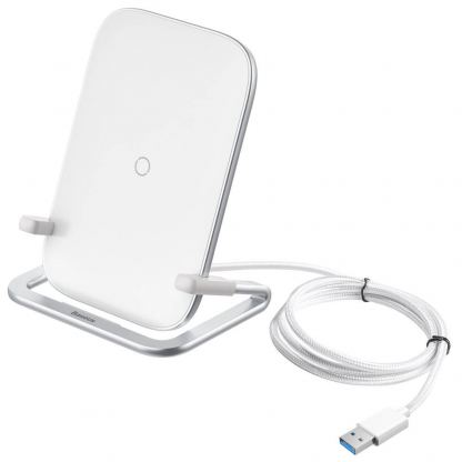 Baseus Rib Wireless Charger (WXPG-02) - поставка (пад) за безжично зареждане с технология за бързо зареждане за Qi съвместими устройства (бял)