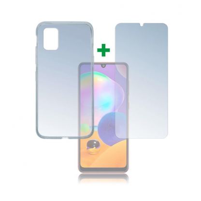 4smarts 360° Protection Set Limited Cover - тънък силиконов кейс и стъклено защитно покритие за дисплея на Samsung Galaxy A31 (прозрачен)