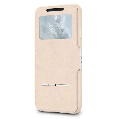 Moshi SenseCover Case - полиуретанов калъф, тип портфейл за iPhone XS Max (бежов)