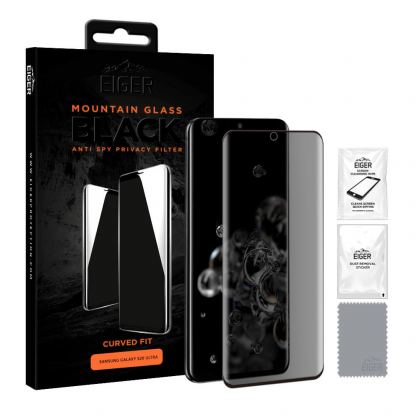 Eiger Mountain Glass Black Curved Anti-Spy Privacy Filter Tempered Glass - калено стъклено защитно покритие с извити ръбове и определен ъгъл на виждане за дисплея на Samsung Galaxy S20 Ultra