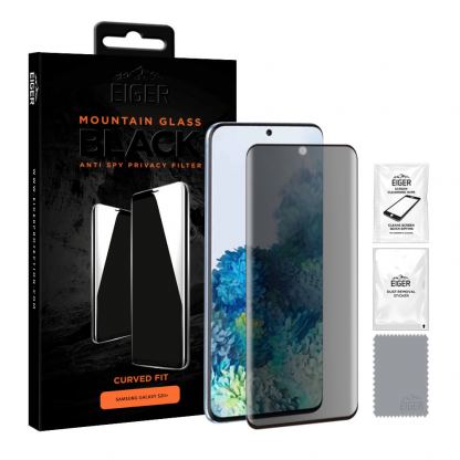 Eiger Mountain Glass Black Curved Anti-Spy Privacy Filter Tempered Glass - калено стъклено защитно покритие с извити ръбове и определен ъгъл на виждане за дисплея на Samsung Galaxy S20 Plus
