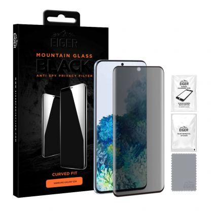 Eiger Mountain Glass Black Curved Anti-Spy Privacy Filter Tempered Glass - калено стъклено защитно покритие с извити ръбове и определен ъгъл на виждане за дисплея на Samsung Galaxy S20