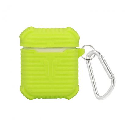Silicone Case with Carabiner v3 - силиконов калъф с карабинер за Apple Airpods и Apple Airpods 2 (зелен)