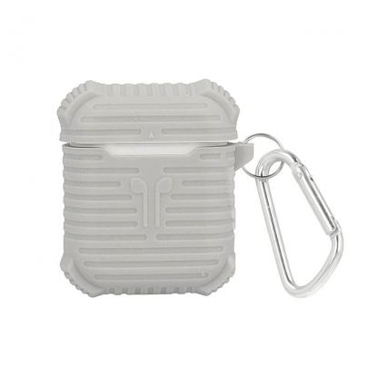 Silicone Case with Carabiner v3 - силиконов калъф с карабинер за Apple Airpods и Apple Airpods 2 (сив)