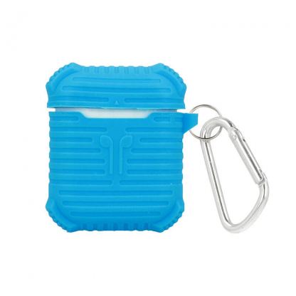 Silicone Case with Carabiner v3 - силиконов калъф с карабинер за Apple Airpods и Apple Airpods 2 (син)