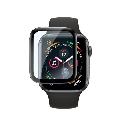 Premium Tempered Glass Protector - калено стъклено защитно покритие с извити ръбове за дисплея на Apple Watch Series 5, 4 (40 mm) (черен-прозрачен)