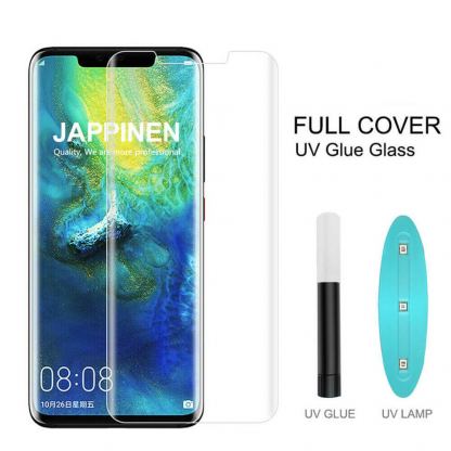 Nano Liquid UV Full Glue Tempered Glass - стъклено защитно покритие с течно лепило и UV лампа за дисплея на iPhone 11 (прозрачен)