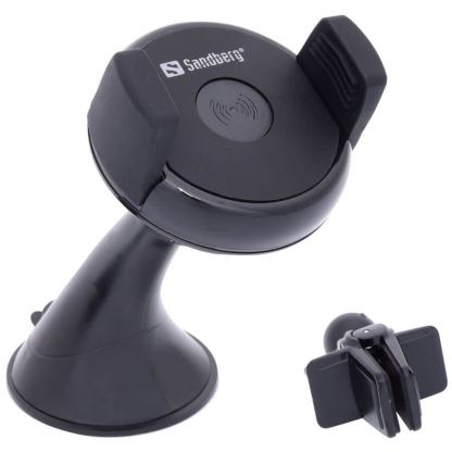 Sandberg In Car Wireless Charger 5W - поставка за стъкло/радиатора на кола с безжично зареждане за Qi съвместими смартфони (черен)