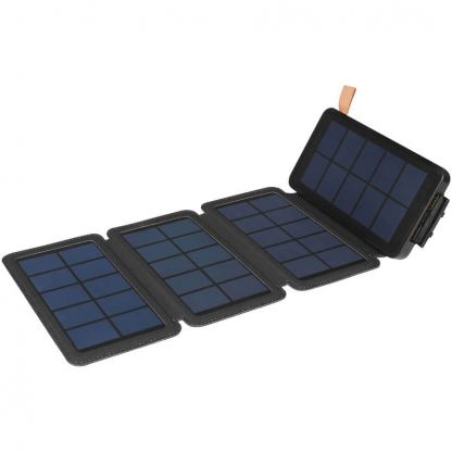 Sandberg Solar 4-Panel Powerbank 12000 mAh - соларна удароустойчива външна батерия с безжично зареждане и 2xUSB изхода (черен)