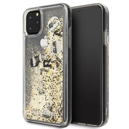 Karl Lagerfeld Glitter Floatting Charms Case - дизайнерски кейс с висока защита за iPhone 11 Pro Max (златист)