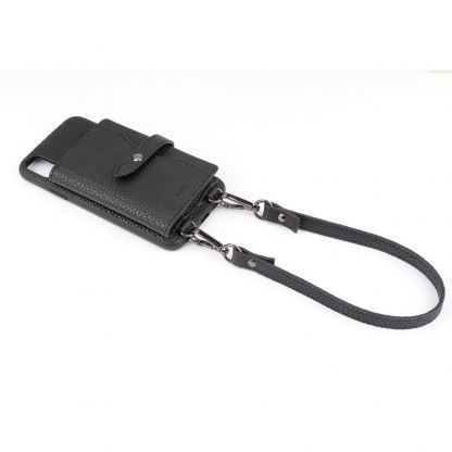LAVAVIK Cross-Body Phone Purse with Card Compartment - кожен калъф с джоб и лента за врата за iPhone XS Max (черен)