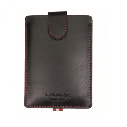 LAVAVIK Anti-RFID Pouch Slim - кожен калъф с RFID защита за кредитни карти (черен-червен) (bulk)