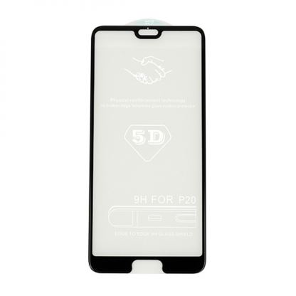 Premium Full Glue 5D Tempered Glass - обхващащо и ръбовете стъклено защитно покритие за дисплея на Huawei P20 (черен)
