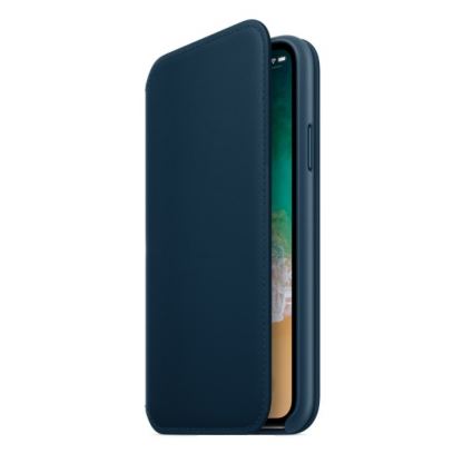 SDesign Original Leather Folio Case - качествен кожен (естествена кожа) калъф за iPhone XS,iPhone X (космическо синьо)