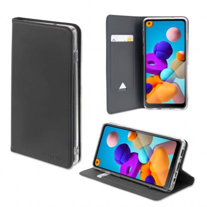 4smarts Flip Case URBAN Lite - кожен калъф с поставка и отделение за кр. карта за Samsung Galaxy A21 (черен)