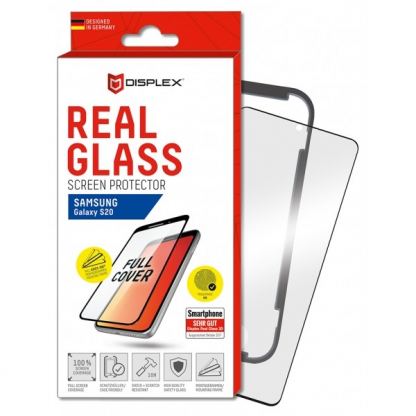 Displex Real Glass 10H Protector 3D Full Cover FPS - калено стъклено защитно покритие с поддръжка на сензора за отпечатъци за дисплея на Samsung Galaxy S20, Galaxy S20 5G (черен-прозрачен)