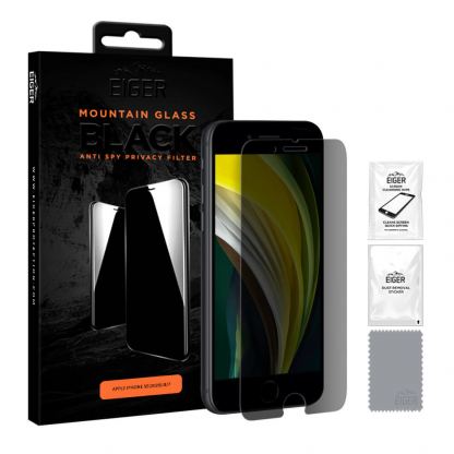 Eiger Mountain Glass Black Anti-Spy Privacy Filter Tempered Glass - калено стъклено защитно покритие с определен ъгъл на виждане за дисплея на iPhone SE (2020), iPhone 8, iPhone 7