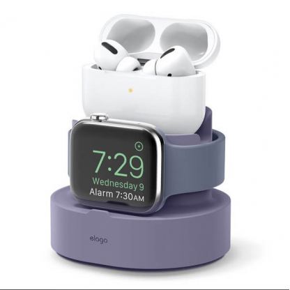 Elago Duo Charging Hub Pro - силиконова поставка за зареждане на iPhone, Apple Watch и Apple AirPods Pro (лилава)