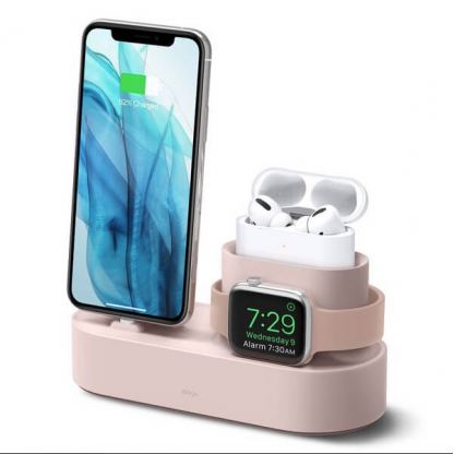 Elago Trio Charging Hub Pro - силиконова поставка за зареждане на iPhone, Apple Watch и Apple AirPods Pro (розова)