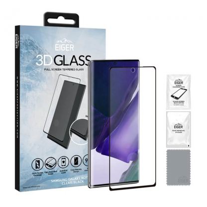 Eiger 3D Glass Full Screen Case Friendly Curved Tempered Glass - калено стъклено защитно покритие с извити ръбове за целия дисплей на Samsung Galaxy Note 20 (черен-прозрачен)