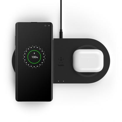 Belkin Boost Charge Dual Wireless Charging Pads - двойна поставка (пад) за безжично зареждане за Apple, Samsung, LG, Sony и други QI съвместими устройства (черен)