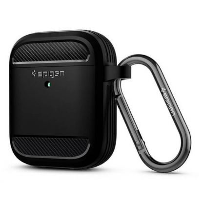 Spigen Rugged Armor Case - силиконов удароустойчив кейс с карабинер за Apple Airpods и Apple Airpods 2 (черен)