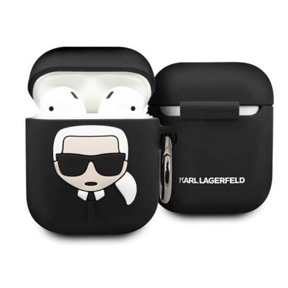 Karl Lagerfeld Airpods Ikonik Silicone Case - силиконов калъф с карабинер за Apple Airpods и Apple Airpods 2 (черен)