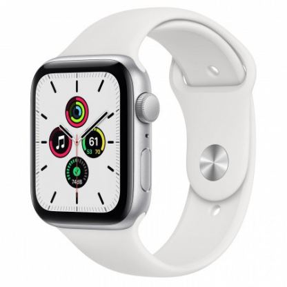 Apple Watch SE GPS, 44mm Silver Aluminium Case with White Sport Band - умен часовник от Apple 