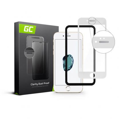 Green Cell Clarity Dust Proof 3D Full Cover Glass - калено стъклено защитно покритие за целия дисплей на iPhone SE (2020), iPhone 8, iPhone 7 (прозрачен-бял)