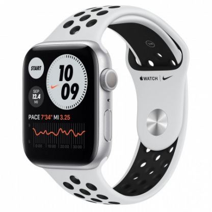 Apple Watch Nike Series 6 GPS, 44mm Silver Aluminium Case with Pure Platinum/Black Nike Sport Band - умен часовник от Apple 