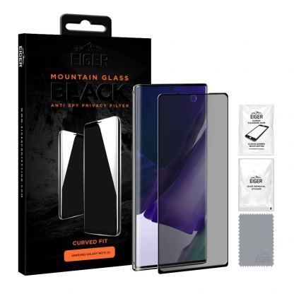 Eiger Mountain Glass Black Curved Anti-Spy Privacy Filter Tempered Glass - калено стъклено защитно покритие с извити ръбове и определен ъгъл на виждане за дисплея на Samsung Galaxy Note 20
