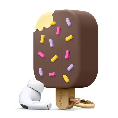 Elago Airpods Pro Ice Cream Design Silicone Case - силиконов калъф с карабинер за Apple Airpods Pro (кафяв) 
