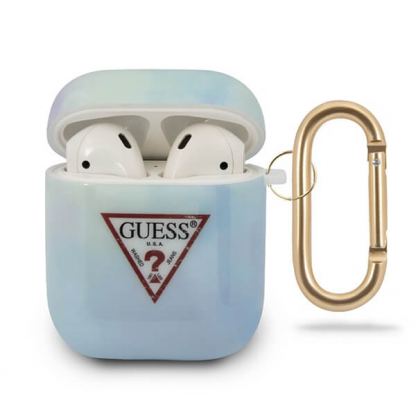Guess Airpods Silicone Case Tie & Dye No.2 - силиконов калъф с карабинер за Apple Airpods и Apple Airpods 2 (син)
