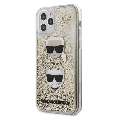 Karl Lagerfeld Liquid Glitter Karl & Choupette Case - дизайнерски кейс с висока защита за iPhone 12 Pro Max (златист)